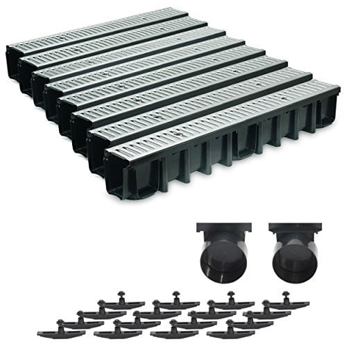 8m Entwässerungsrinne Terrassenrinne Stahlrost verzinkt komplett SET, System A15 148mm, inkl. Zubehör