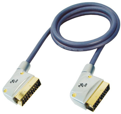 All4u BBVC 3 Scart Cable Scart Male to Scart Male 21-Pin Chromed Full Metal Plug 1.5 m Blue