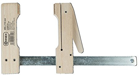Connex COX863002 Holzklemmzwinge, Rotbuche, Stahlschiene, stufenlos verstellbar, Spannweite 200 mm, Ausladung 110 mm