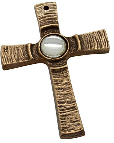Kommunionkreuz Kreuzanhänger Wandkreuz Bronze mit Stein klar, 8cm