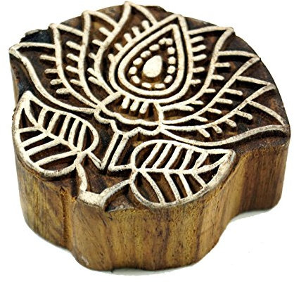 GURU SHOP Indischer Textilstempel, Holz Stoffdruckstempel, Blaudruck Stempel, Druck Modell - Lotus 2, 6x7x2 cm