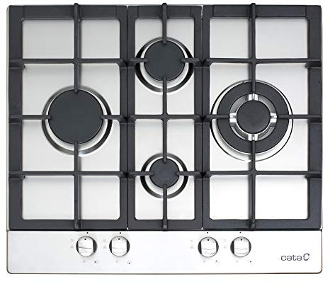 CATA CATA LGD 631 Table de Cuisson à Gaz 4 Brûleurs En Fonte Allumage Électronique Soupapes de Sécurité Préparée Pour le Gaz Naturel Puissance 9,25kW Couleurs Gris Et Noir 58 cm