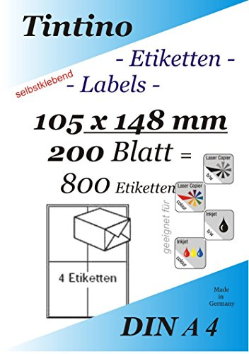 Etiketten 105 x 148-4 Stueck auf A4-200 Blatt DIN A4 selbstklebende Etiketten DHL Post 3483 6120 4476 c105148