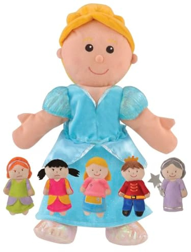Fiesta Crafts Cinderella Hand and Finger Puppet Set Kids Toy - Soft Puppet with 5 Finger Puppets inc. Prince, Fairy Godmother - Educational Toy for Developing Storytelling Ages 3 to 9 Years