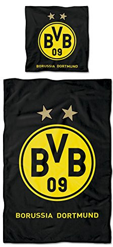 BVB Bettwäsche mit Logo, Baumwolle, Schwarz/Gelb, 135 x 200 x 2 cm