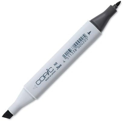 COPIC Classic Marker Typ N - 8, neutral gray No. 8, professioneller Layoutmarker, mit einer breiten und einer feinen Spitze