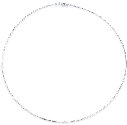 Bling Jewelry Basic Simple Thin Slider Omega Cubetto Chain Snake Choker Flex Collar Necklace For Women .925 Silver Sterling Add Pendant 18