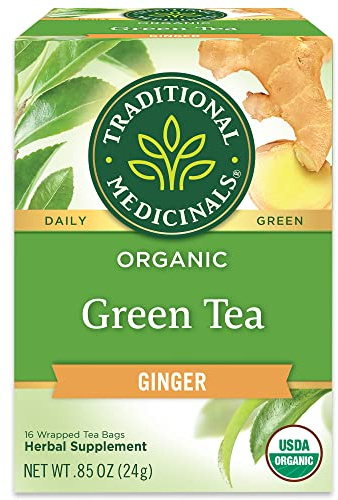 Traditional Medicinals Organic Green Tea Ginger Herbal Tea, Promotes Healthy Digestion, (Pack of 1) - 16 Tea Bags