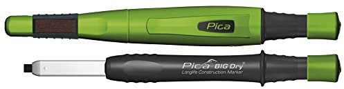 Pica BIG Dry Zimmermannsbleistift nachfüllbar I Strapazierfähiger Tieflochmarker I Druckmechanik Stift mit Minenvorschub I Bohrlochmarker mit Minenschärfer I Bleistift Baustelle mit 2x5mm Minen