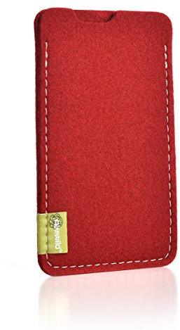 Almwild® Hülle Tasche für Apple iPhone SE (2020), iPhone 8 MIT Apple Leder Case/Silikon Case. Modell “Dezenzi” in Rot aus Natur- Filz. Handyhülle Handytasche in Bayern handgefertigt