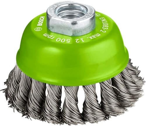 Bosch 1x PRO Stainless Steel Heavy Cup Brush Knotted Wire, M14 Thread | for Non-ferrous metals, Steel, Ø 75 mm, Professional Accessory Small Angle Grinder
