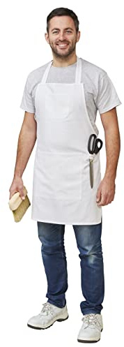 Fit For The Job Soft Cotton White Painters & Decorators | Artist, Craft Apron with Large Storage Pocket, Chest Pocket, Tool Loop, Halter Ties for Easy Fastening, One Size