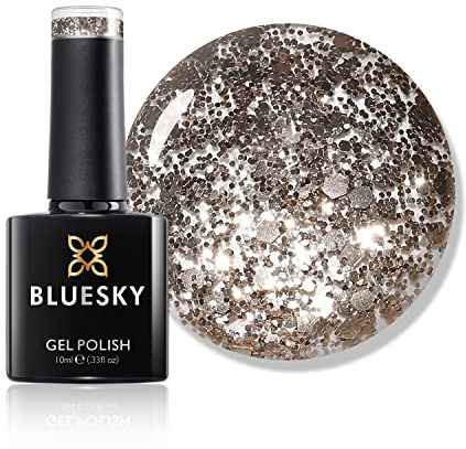 Bluesky Gel Nail Polish 10ml, Gold Indulgence - S12N, Gold Glitter | A rich champagne shimmer for festive nails, dense enough for full coverage in two coats and chip free for 21 days.