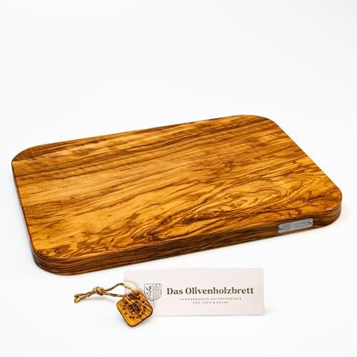 DAS OLIVENHOLZBRETT® Schneidebrett xl/Servierbrett aus groß/Tranchierbrett/rechteckig mit gerundeten Ecken/massives Olivenholzbrett 40cm x30cm x2,5cm