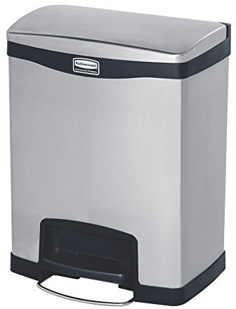 Rubbermaid Commercial Products Slim Jim 1901987 30 Litre Front Step Step-On Stainless Steel Wastebasket with Dual Liner - Black