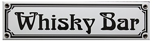 Whisky Bar Emaille Schild 8 x 30 cm Jugendstil Emailschild weiß.