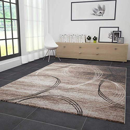 VIMODA Teppich Modern sehr dicht gewebt Kreisel Muster Meliert in Braun Beige, Maße:80x150 cm