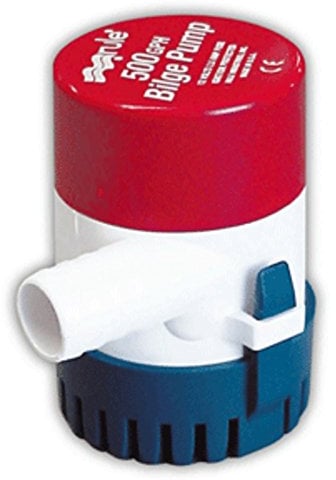 Rule 25D Submersible Bilge Pump, 500 Gallon Per Hour, 12 Volt DC, Non-Automatic,Red/White/Blue