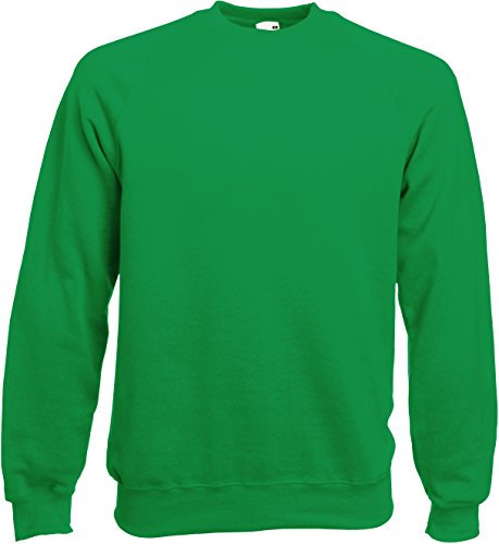 Fruit of the Loom Raglan sweatshirts in 12 colours and sizes S, M, L, XL and XXL, Kelly Green, L (large).