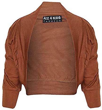 New Kids Girls Ruched Sleeve Stylish Shrug Bolero Cropped Cardigan 2 3 4 5 6 7 8 9 10 11 12 13 Years Mocha