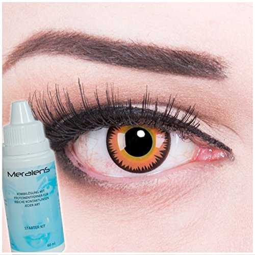 Farbige orange braune Twilight Crazy Fun Kontaktlinsen crazy contact lenses Orange Werewolf 1 Paar perfekt zu Fasching, Karneval und Halloween. Mit gratis Linsenbehälter + 60ml Pflegemittel