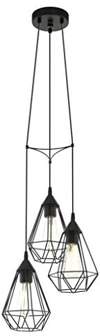 EGLO Pendelleuchte Tarbes schwarz Vintage, Hängelampe Esszimmer, Hängeleuchte 3-flammig, Retro Lampe im Industrial Design mit E27 Fassung, Pendellampe aus Stahl Ø 31 cm