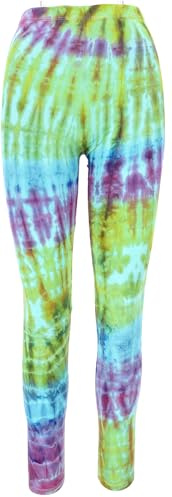 GURU SHOP Unikat Batik Damen Leggings, Stretch Hose Für Frauen, Yogahose - Grün/lila