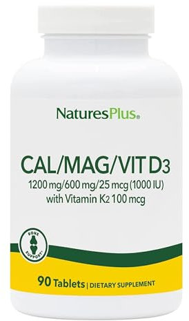 NaturesPlus Calcium, Magnesium, VIT D3 with K2 - Bone Supplement with Calcium, Magnesium, Vitamin D3 and K2 - Vegan, Gluten Free - 90 Tablets