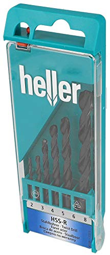 Heller Tools 901 HSS-R Stahlbohrer DIN 338 RN, set 6-teilig. Ø 2/3/4/5/6/8 mm, hss bohrer set metall 2-8mm, metallbohrer set, bohrer set metall, stahlbohrer set, akkuschrauber