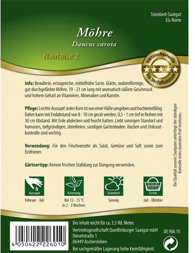 Möhren 'Nantaise' Pillensaat, 1 Tüte Samen