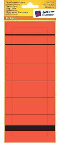 Avery Zweckform L4801-10 Einzel-Ordner-Etiketten, 192 x 61 mm, 10 Blatt/10 Etiketten, rot