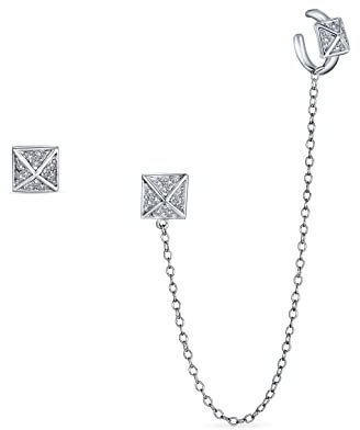 Geometrische Quadrat Pyramide Kette Knorpel Ohrringe Manschette Wickeln Ohrring Pave CZ Ohrstecker Helix Ohrstecker Set .925 Sterlingsilber