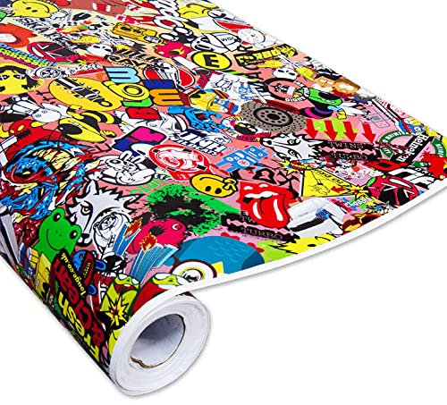 Auto-Dress® Stickerbomb Auto-Folie mit Luftkanal-Technik für 3D Car-Wrapping | Mit Marken & Logos, JDM Kfz Aufkleber (30x150cm, Design: Special, Farbe: Bunt, Finish: Glanz)