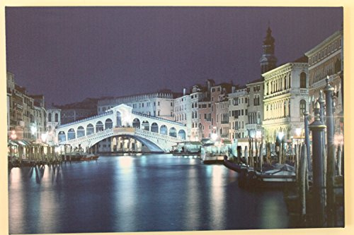 Garden Market Place Large Rialto Bridge Scene in Venice, Canvas Picture Print with LED Lights, Multi, 60x40x1