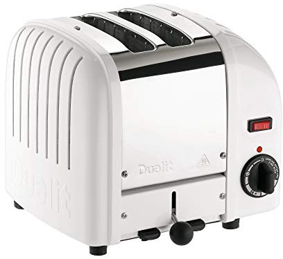 Dualit Classic 2 Slice Vario Toaster| Stainless Steel, Hand Built in the UK| Replaceable ProHeat Elements| Heat Two or Four Slots, Defrost Bread, Mechanical Timer| Replaceable parts|White, 20248