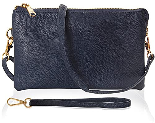 Humble Chic NY Vegan Leather Small Crossbody Bag or Wristlet Clutch Purse, Includes Adjustable Shoulder and Wrist Straps, Navy Blue, Dark Blue