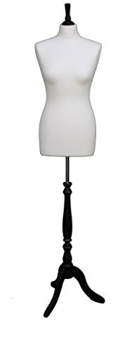 The Shopfitting Shop Deluxe-Größe 10 weiblich Schneiderpuppe Schneiderbüste Büste Schaufensterpuppe Creme Jersey schwarz Stativ Ständer aus Holz