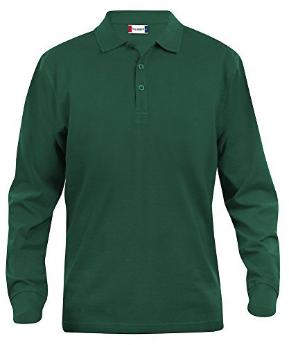 Mens pure cotton long sleeve polo shirt, classic cut, medium weight, 11 verdant colours, XS-5XL (L, Bottle Green)