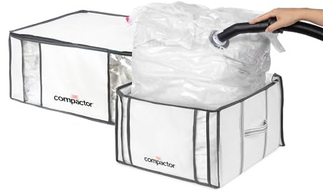 Compactor Lot de 2 Housses de Rangement Sous Vide, Taille XXL et M (210L et 125L), Blanc/Gris Life, RAN7023