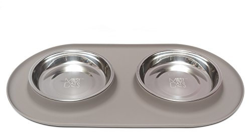 Messy Cats Double Silicone Feeder, Stainless Bowls, 1.75 Cup, Grey