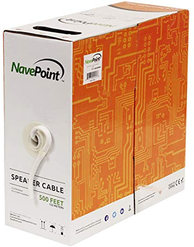 NavePoint 500ft In Wall Audio Speaker Cable Wire CL2 14/2 AWG Gauge 2 Conductor Bulk White