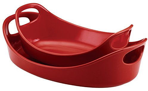 Rachael Ray Solid Glaze Ceramics Bakeware/Baking Pan Set - 2 Piece, Red