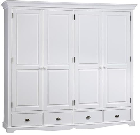 Armoire Penderie Blanche 4 Portes 4 Tiroirs 4 Etagères L 212 H 195 P 54 cm