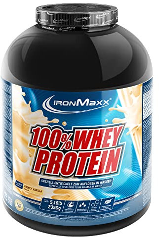 IronMaxx 100% Proteína de suero en polvo - vainilla francesa bote de 2,35kg, proteína en polvo a base de proteína de suero de leche reducida en azúcar, soluble en agua, muchos sabores diferentes