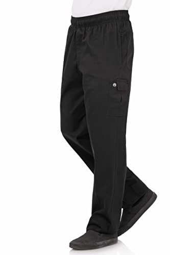 Chef Works Unisex Classic Fit Cargo Kochhose Schwarz, Größe: S / Small, Bundweite: 30 - 32 Zoll, Schrittlänge: 32 Zoll, Elastischer Bund | B222-S