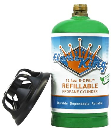 Flame King Refillable 1 lb Empty Propane Cylinder Tank - Reusable - Safe and Legal Refill Option - DOT Compliant - 16.4 oz