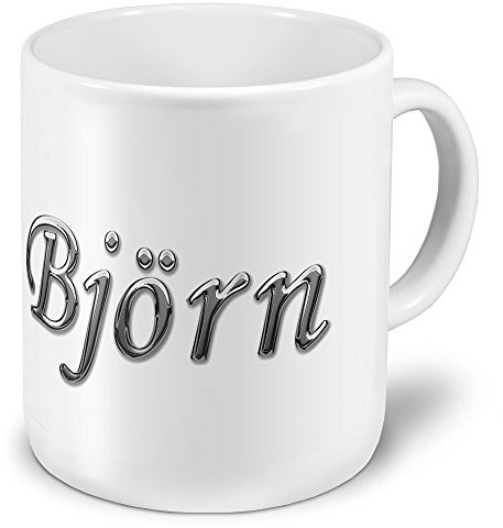 XXL Riesen-Tasse mit Namen „Björn“ - Jumbotasse mit Design Chrombuchstaben - Namens-Tasse, Kaffeebecher, Becher, Mug