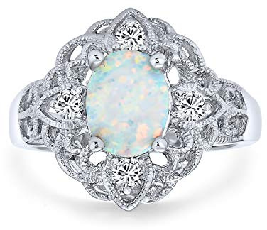Bling Jewelry Vintage-Stil Vollfinger-Ring mit kubischem Zirkonia, kunstvollem Filigran, ovaler Blume, weißem synthetischem Opal, Boho-Design in .925 Sterlingsilber