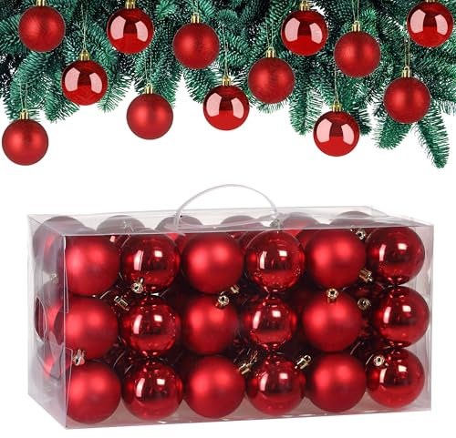 Deuba® Weihnachtskugeln 54tlg Ø 6cm Kunststoff matt glänzend Christbaumkugeln Christbaumschmuck Anhänger Weihnachtsbaumkugeln Weihnachtsdeko Rot