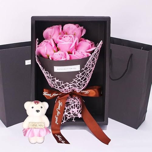 5star Be The Best Artificial Rose Box Teddy Bear Box, 7 Count Classic Rose, Pink, 29 x 19 x 9cm/ 11.4 x 7.4 x 3.5inch, Romantic Gift, Gift Box
